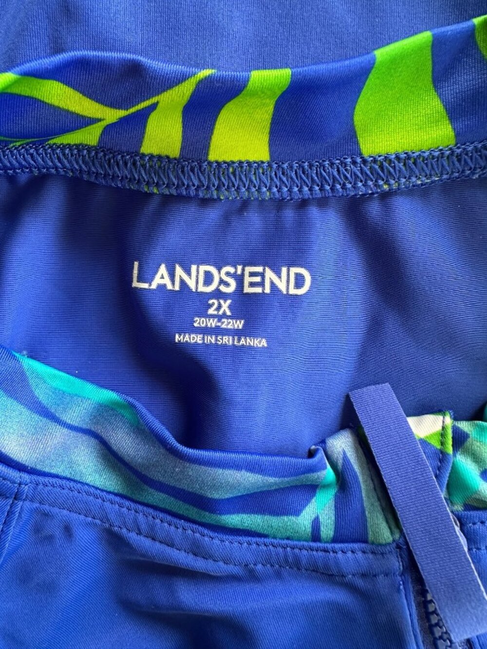 Lands' End Long Sleeve Rash Guard Swim Shirt Blue Green Palm UPF 50 Plus Size 2X - Picture 7 of 10